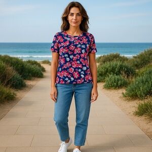 Kim Rogers Perfectly Soft Tee Top With Scalloped Neckline NWT